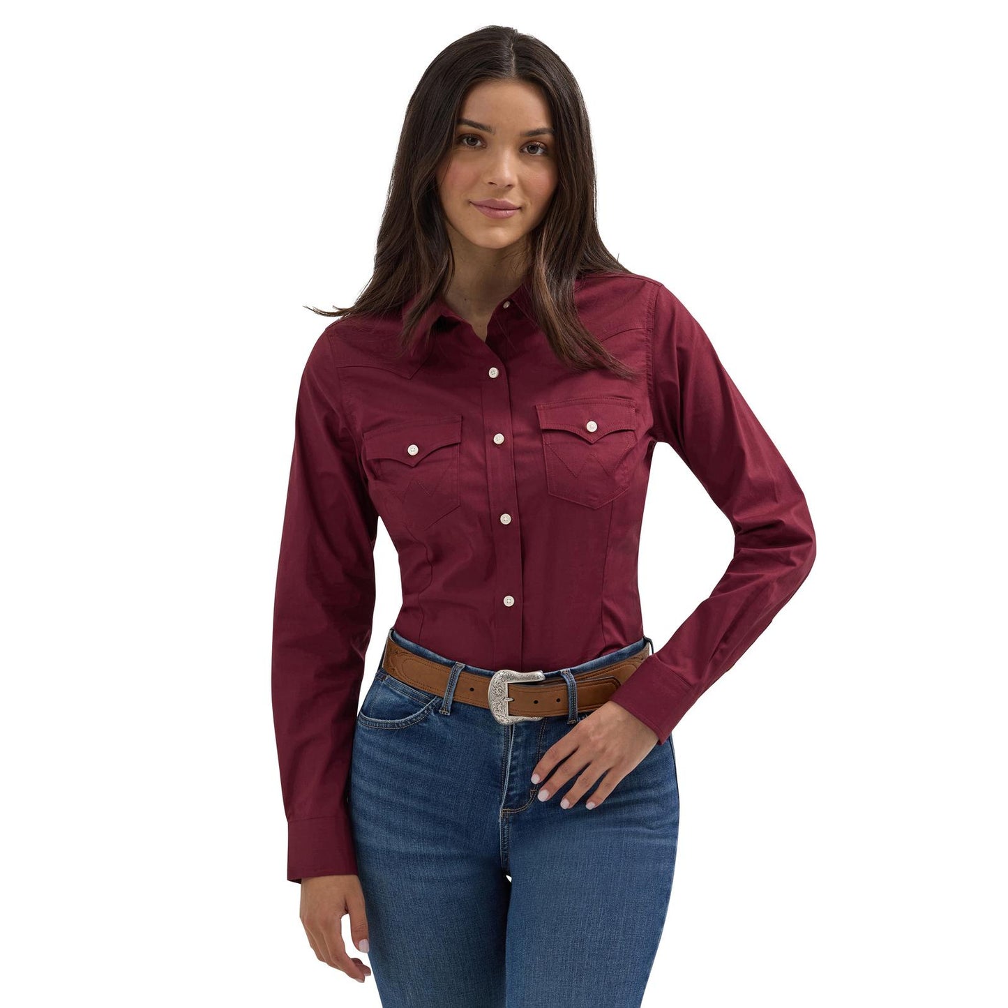 WRANGLER LADIES BUTTON DRESS SHIRT- WINE