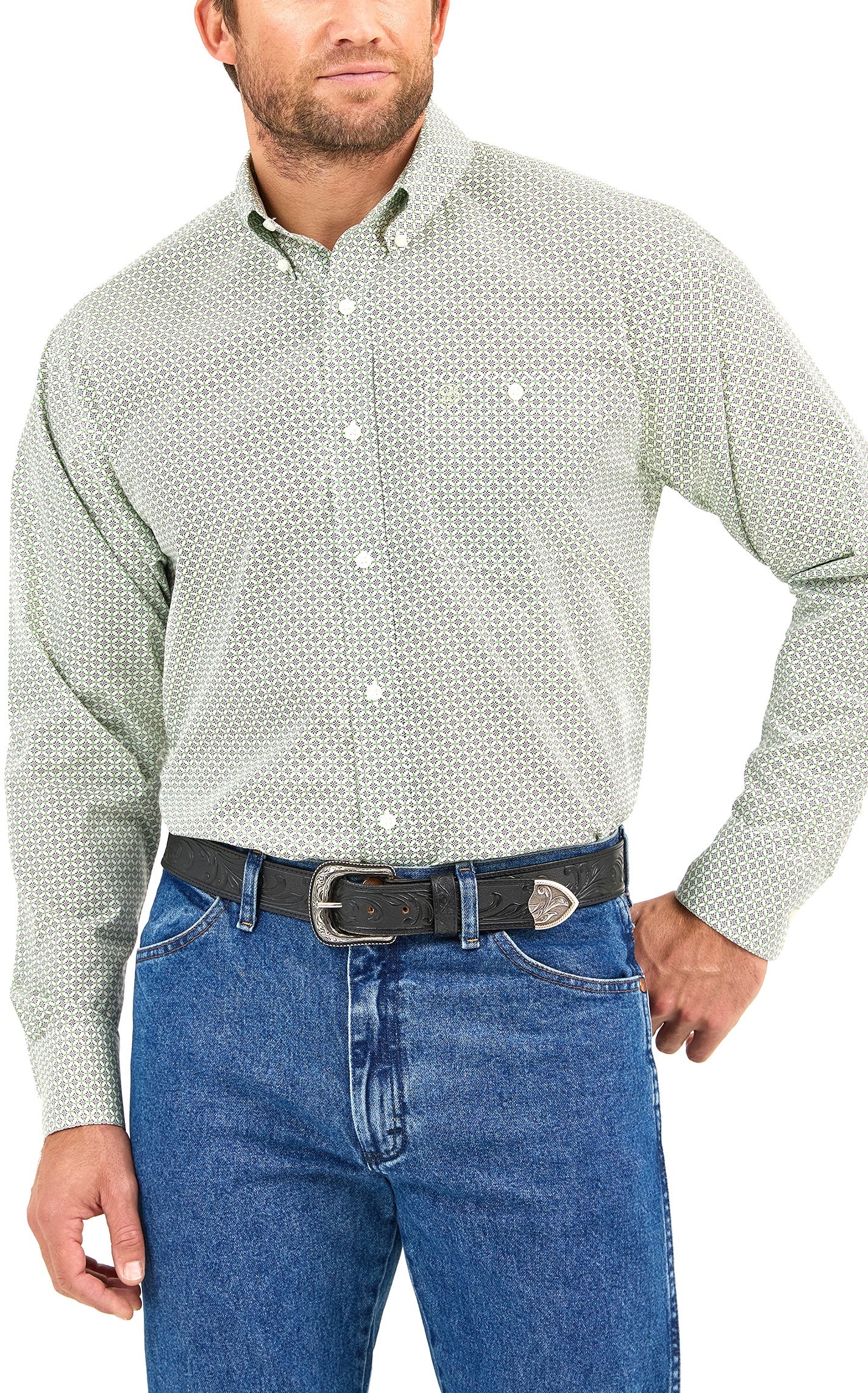 MENS WRANGLER GREEN CLASSIC BUTTON SHIRT