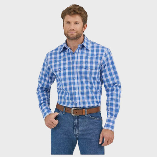 MENS WRANGLER WRINKLE RESIST BLUE PLAID SHIRT