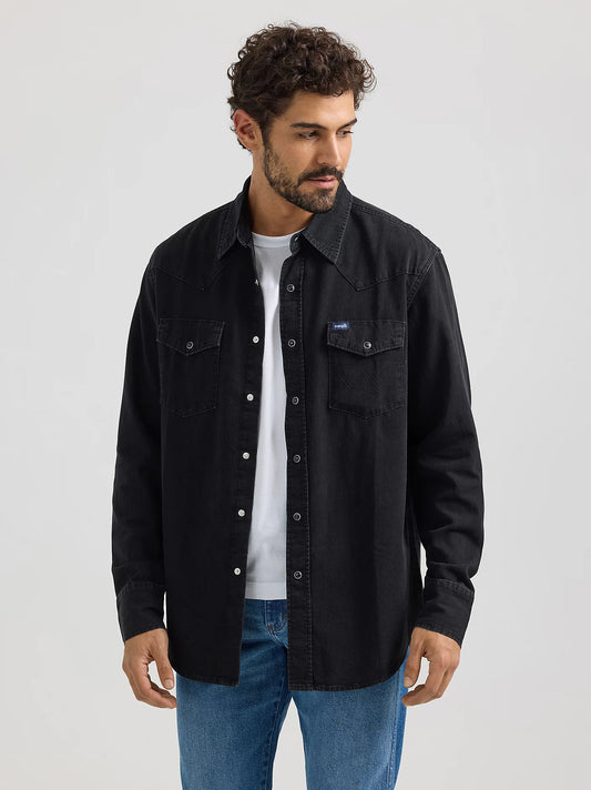 MENS CLASSIC DENIM SNAP SHIRT- BLACK
