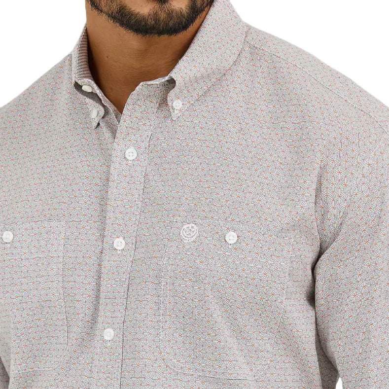 MENS GEORGE STRAIT TWO POCKET SHIRT- WHITE/GREY