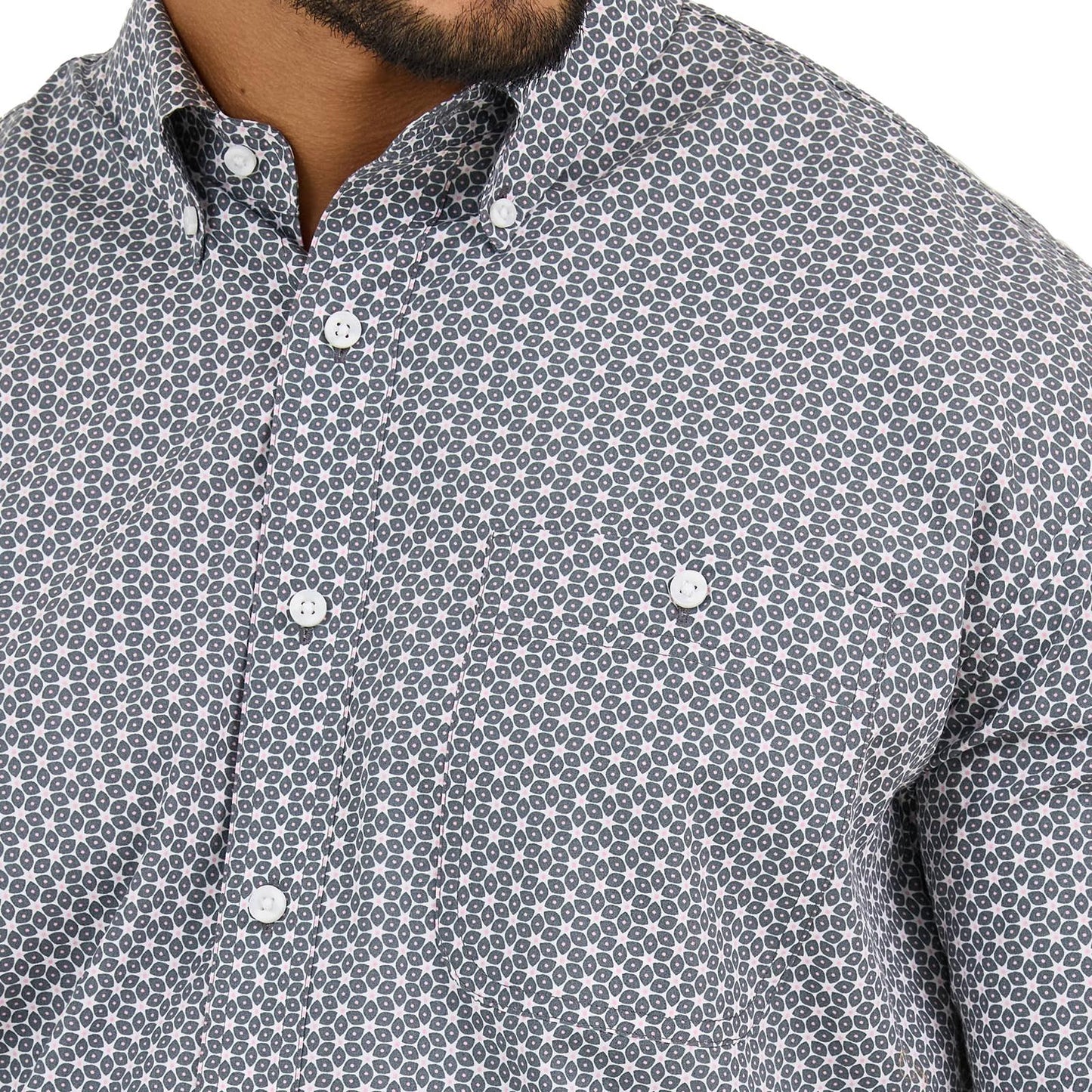 MENS "BUCKING CANCER" GREY/PINK BUTTON SHIRT