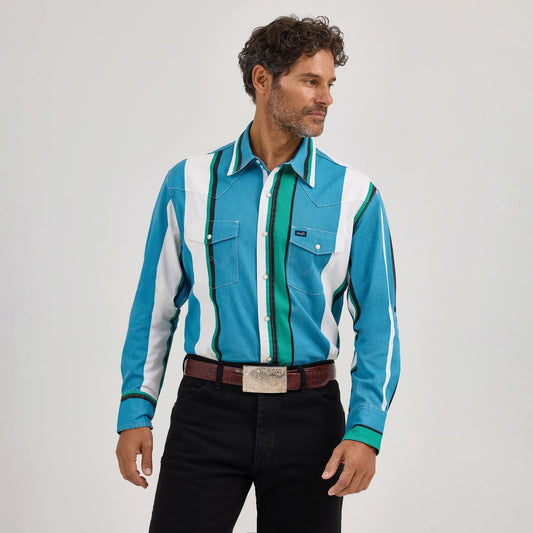 MENS WRANGLER VINTAGE BLUE STRIPED SHIRT