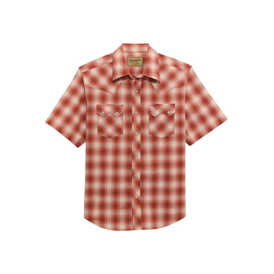 MENS RETRO RED PLAID SHORT SLEEVE SHIRT