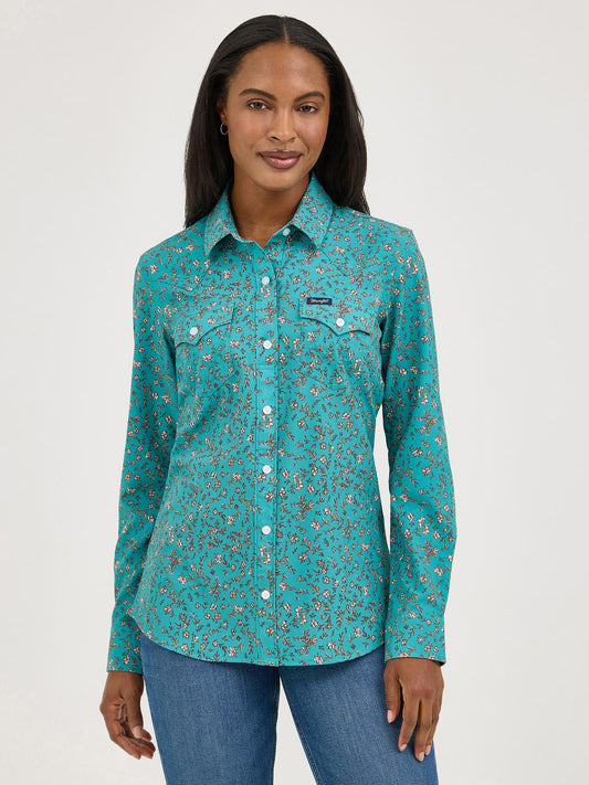 LADIES WRANGLER GREEN PERFORMANCE SHIRT
