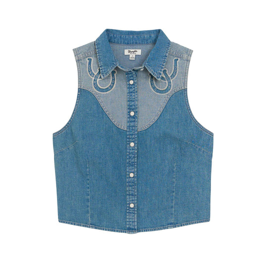 LADIES RETRO DENIM SLEEVELESS SHIRT