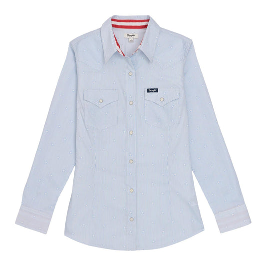 LADIES RETRO BLUE DRESS SHIRT