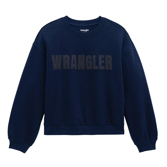 LADIES NAVY WRANGLER LOGO CREWNECK