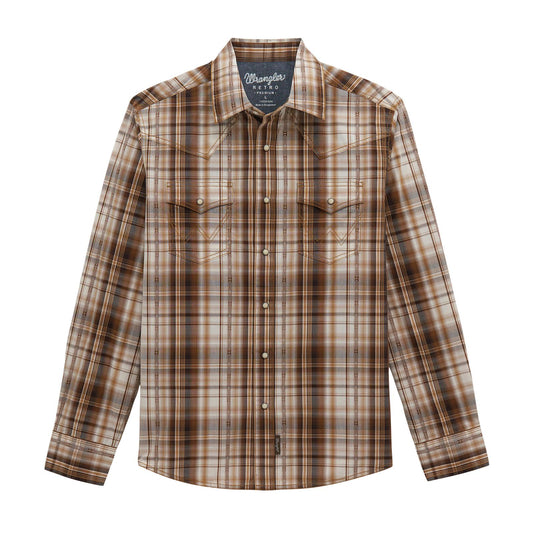 MENS WRANGLER RETRO BROWN PLAID SHIRT