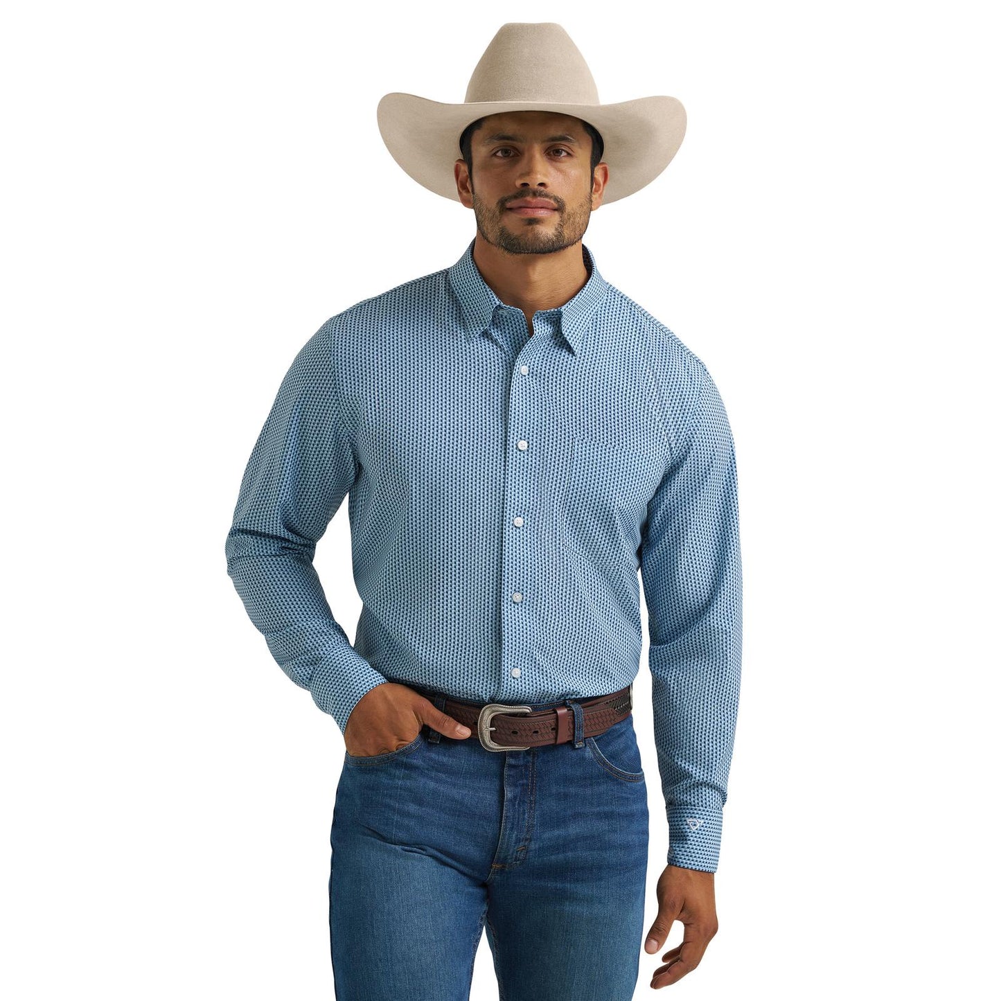 MENS WRANGLER CODY JOHNSON BUTTONED BLUE SHIRT