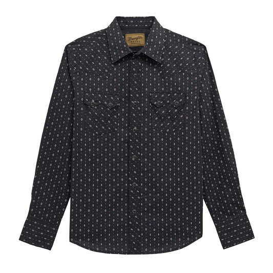 MENS WRANGLER BLACK PATERNED SHIRT