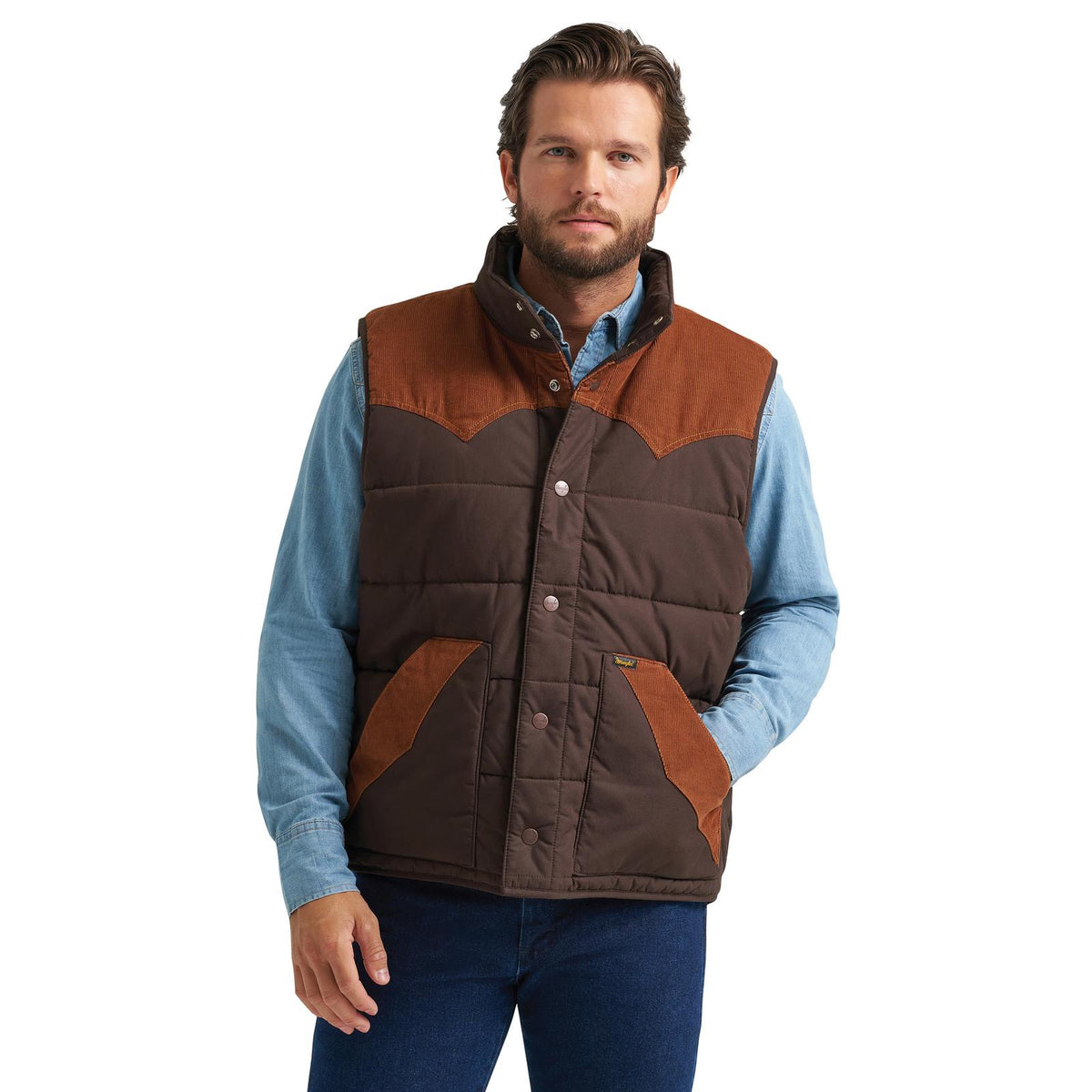 MENS MIXED PUFFER VEST- CAMBRIDGE BROWN