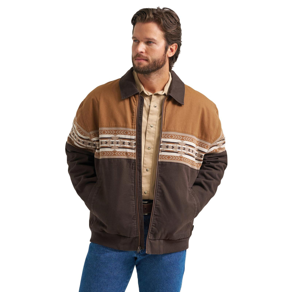 MENS WRANGLER CHOCOLATE AZTEC BOMBER JACKET