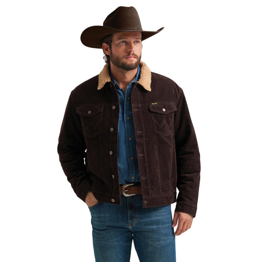 MENS SHERPA LINED CORDUROY JACKET- BLACK COFFEE