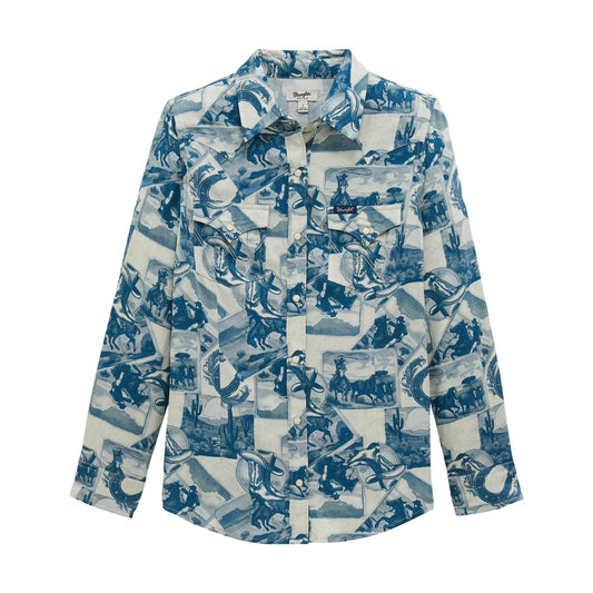 LADIES WRANGLER BLUE RODEO SHIRT