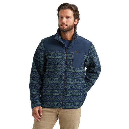 MENS MIXED SHERPA ZIP UP- DARK FOREST