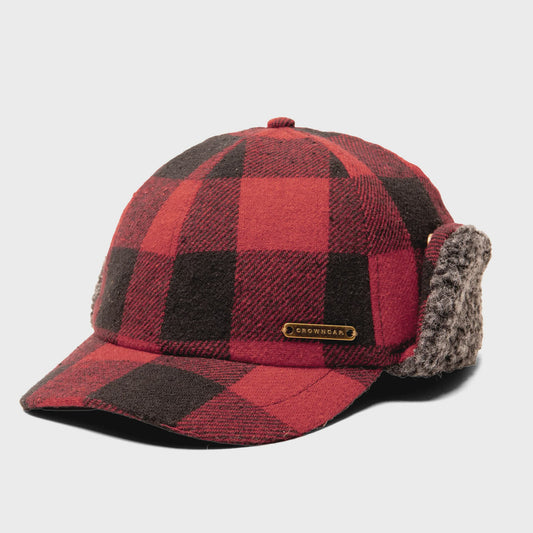 WOOL BLEND BUFFALO CHECK CAP- RED PLAID