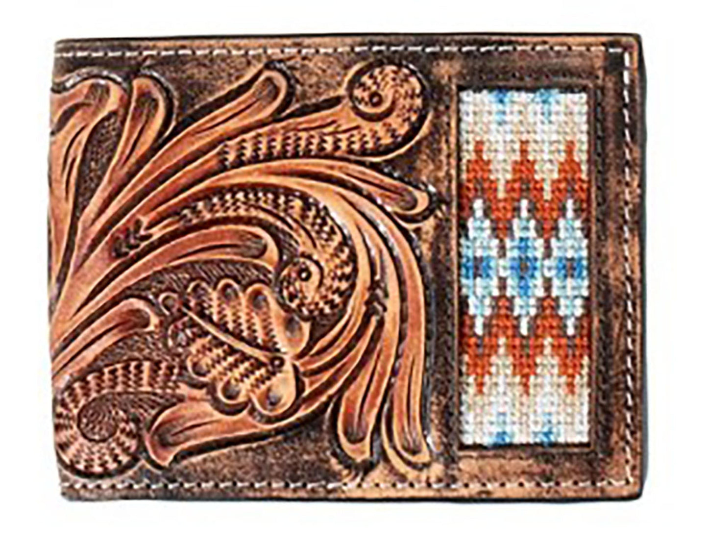 MENS HAND TOOLED BIFOLD W/ EMBROIDERY