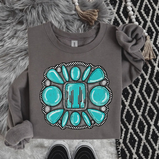 TURQUOISE CHECKERED CREW