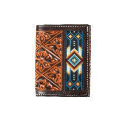 MENS HANDTOOLED TRIFOLD WITH EMBROIDERY