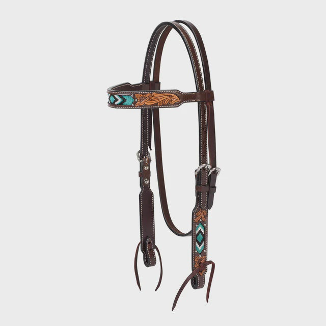 WEAVER TURQUOISE BEADED BROWBAND HEADSTALL