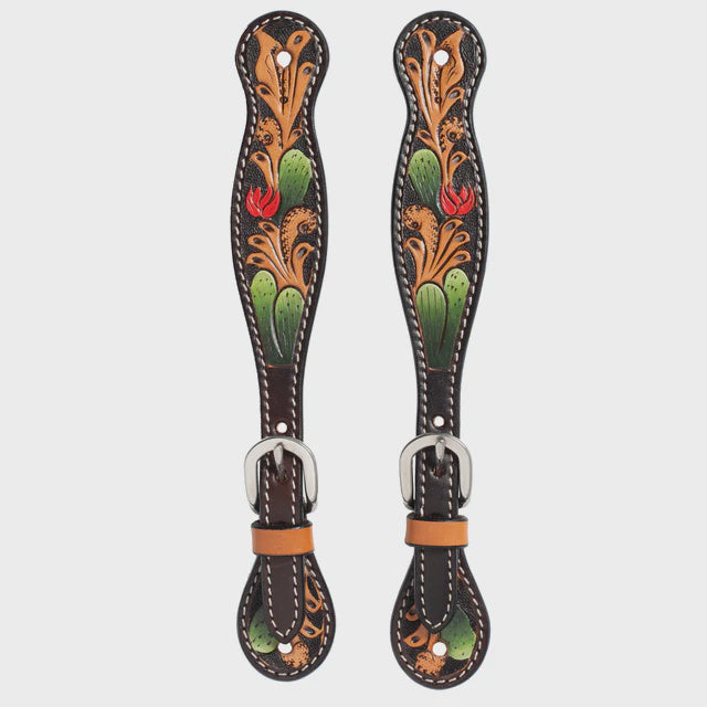 TURQUOISE CROSS CASTUS TOOLED LADIES SPUR STRAP
