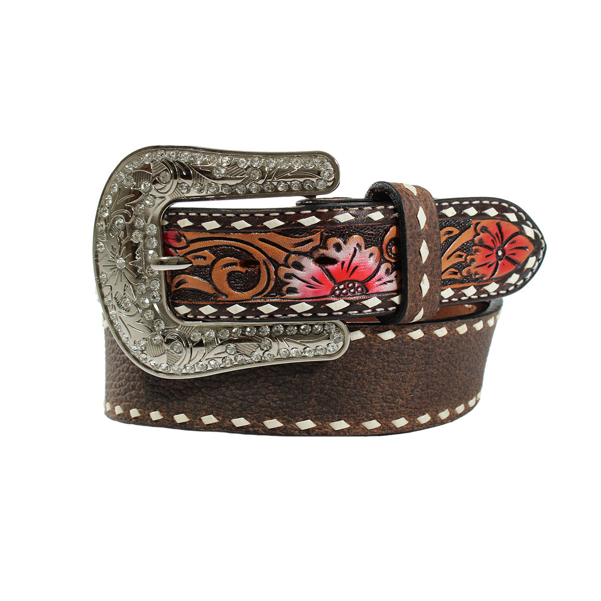 LADIES ANGEL RANCH BELT WITH HAND TOOLED ENDS