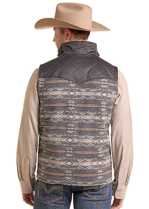 MENS AZTEC JACQUARD VEST- CHARCOAL
