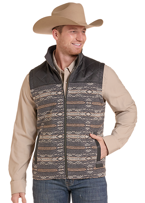 MENS AZTEC JACQUARD VEST- CHARCOAL