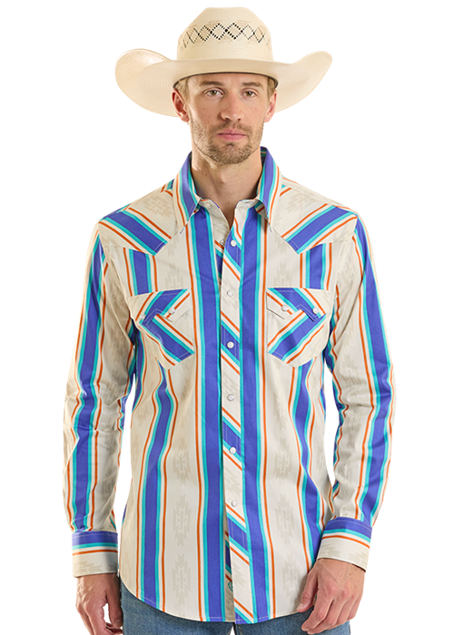 MENS CREAM/BLUE STRIPED BRUSHPOPPER
