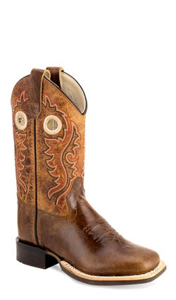 TWO TONED BROWN SQUARE TOE KIDS BOOT