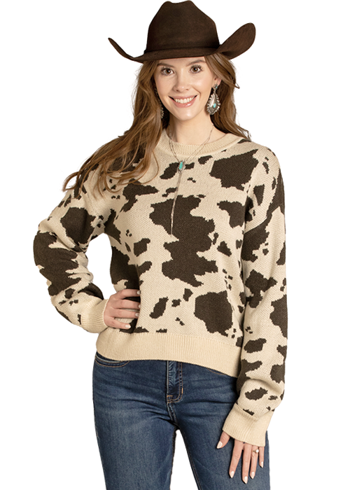 LADIES COWHIDE KNIT SWEATER