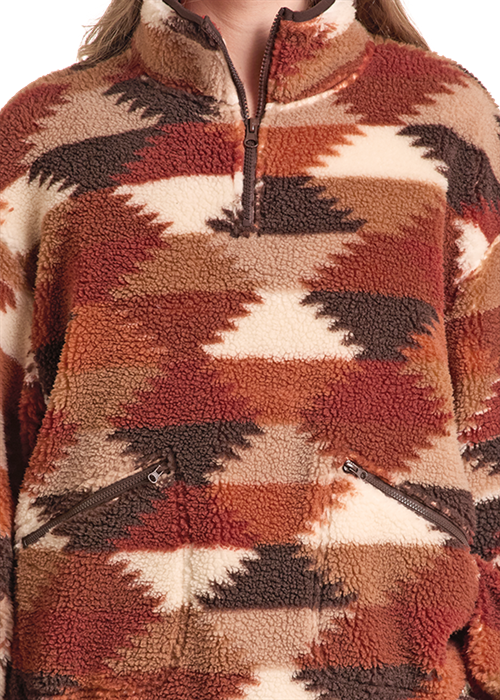 LADIES HEX PRINT 1/4 ZIP SHERPA