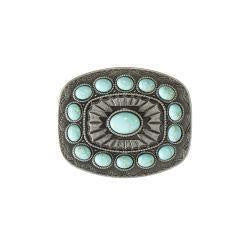 SQUARE BUCKLE W/ TURQUOISE STONES