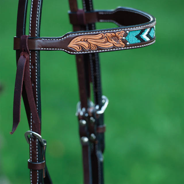 WEAVER TURQUOISE BEADED BROWBAND HEADSTALL