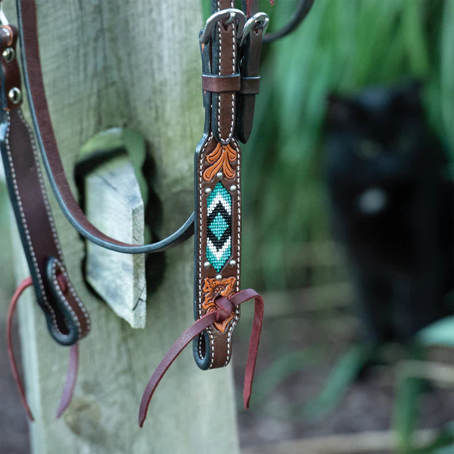 WEAVER TURQUOISE BEADED BROWBAND HEADSTALL