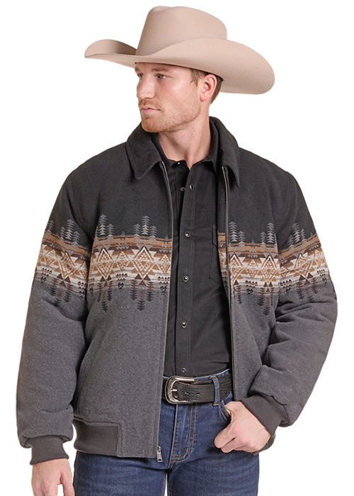 MENS AZTEC BOMBER JACKET- GREY