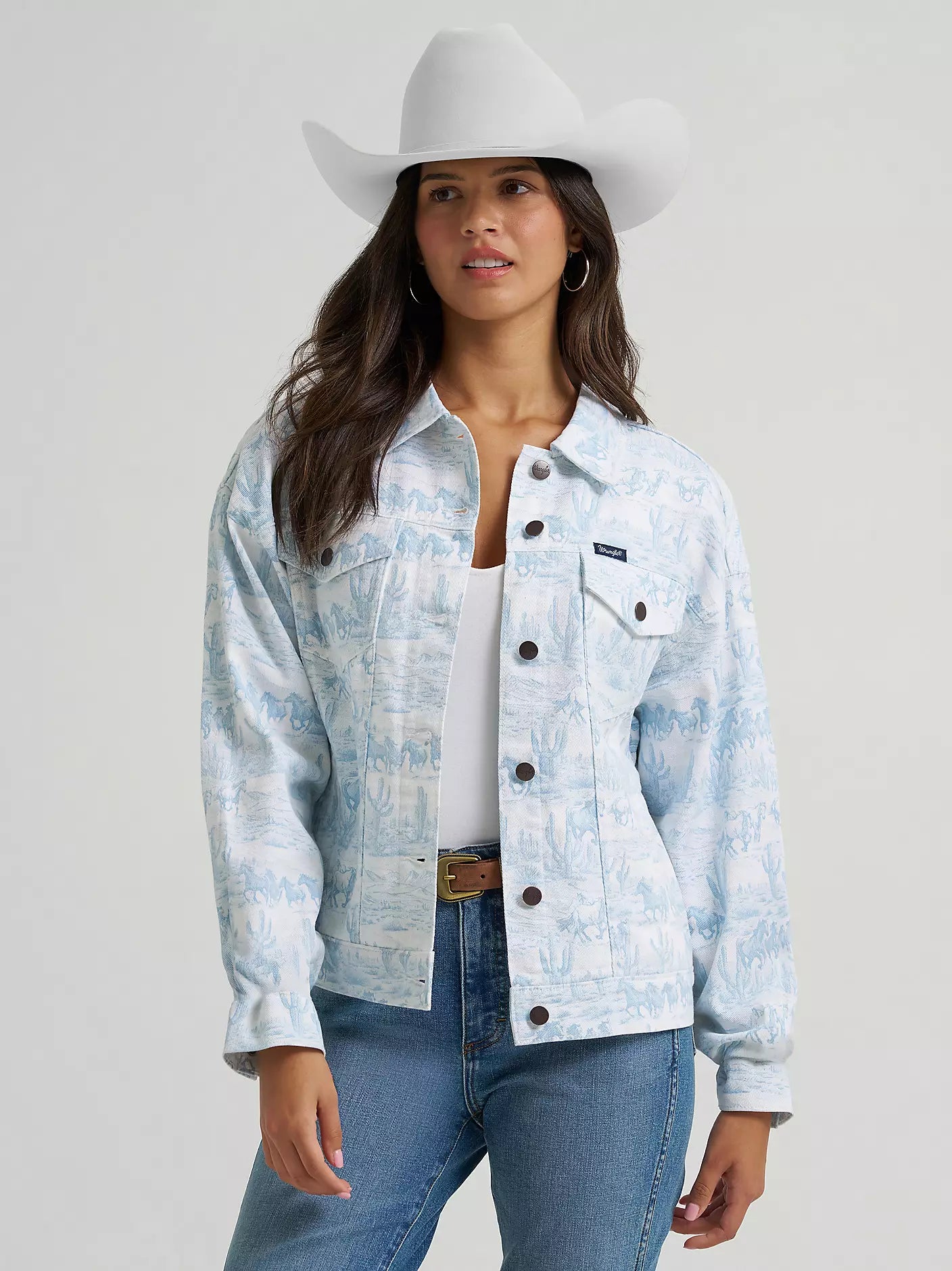 LADIES RETRO PRINTED DENIM JACKET