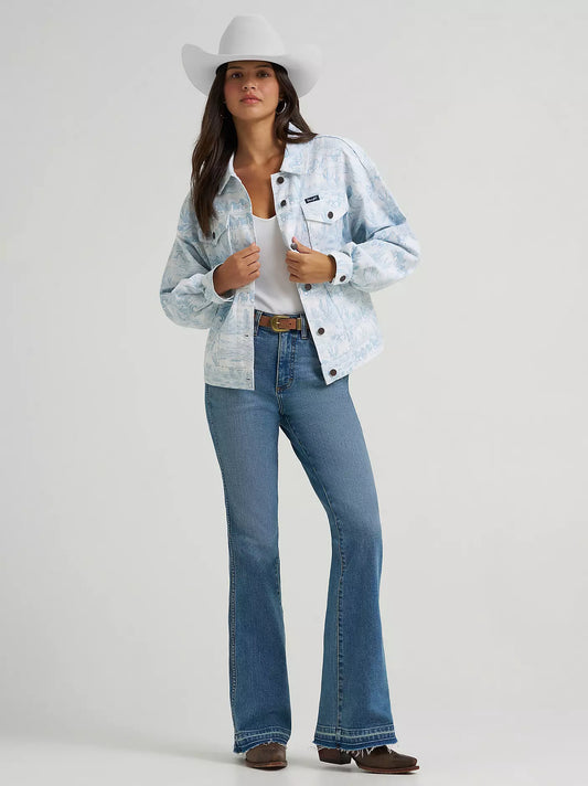 LADIES RETRO PRINTED DENIM JACKET