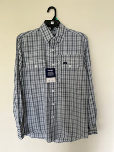 MENS WRANGLER GREY PLAID BUTTON DOWN WITH BACK VENTS