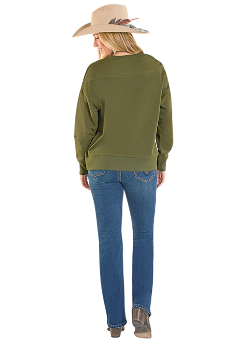 LADIES BOOT STITCH CREWNECK- GREEN