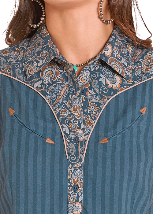 LADIES MIXED PRINT RETRO SLEEVELESS SHIRT