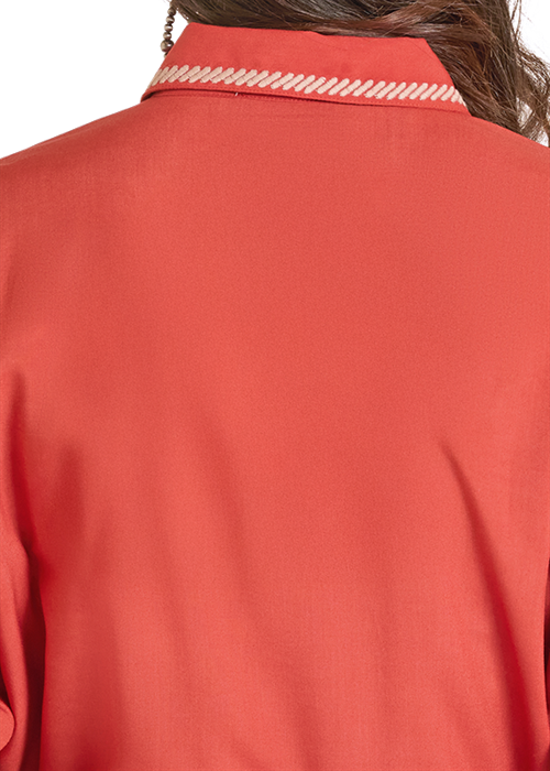 LADIES ROPE TRIM RETRO WESTERN SHIRT- SCARLET