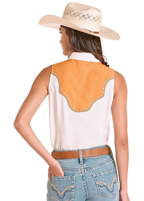 LADIES COLOUR BLOCK SLEEVELESS SHIRT