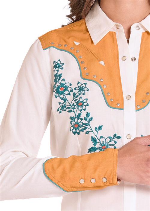 LADIES RETRO COLOUR BLOCK FLORAL SHIRT
