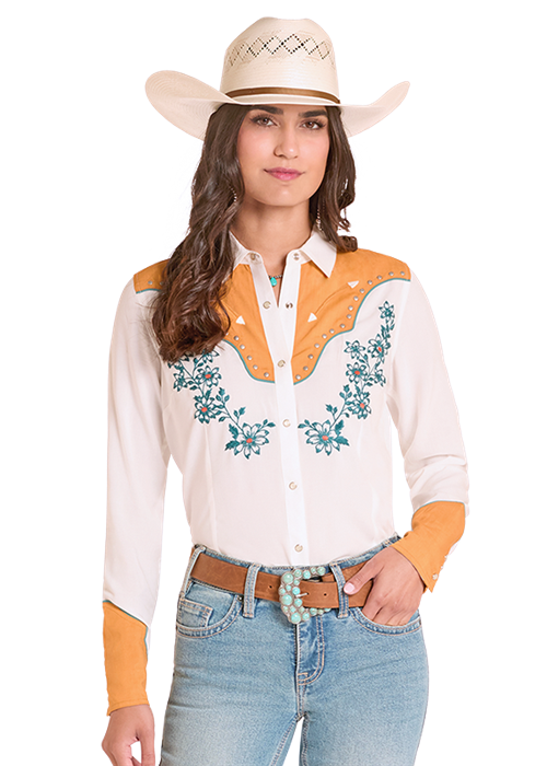 LADIES RETRO COLOUR BLOCK FLORAL SHIRT