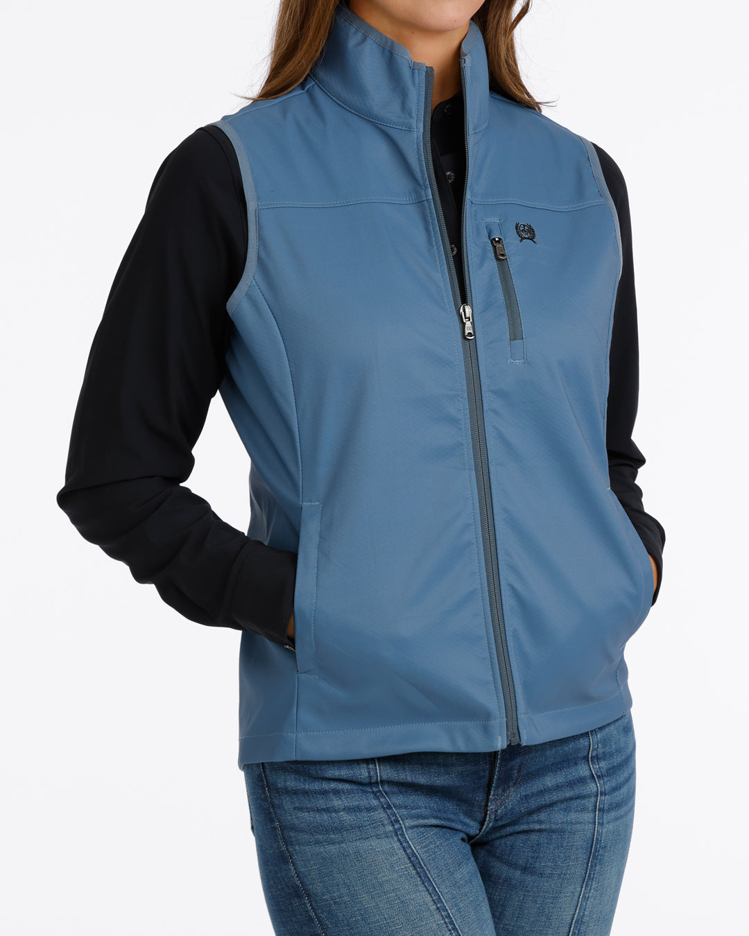 LADIES BONDED SOFTSHELL VEST- BLUE