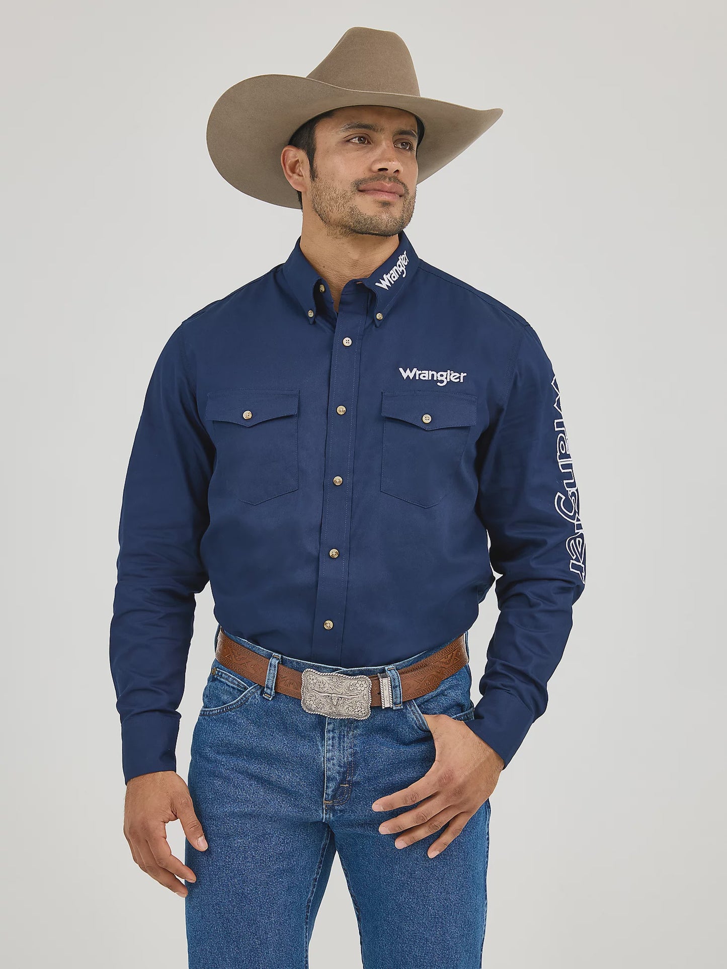 MENS WRANGLER NAVY LOGO SHIRT