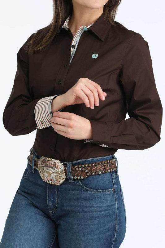 LADIES SOLID BROWN WESTERN SHIRT