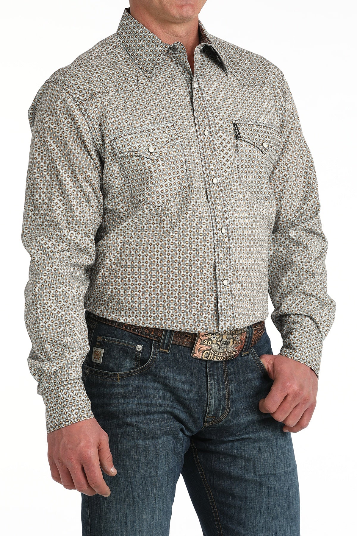 MENS MODERN FIT- BLUE/BROWN PRINT